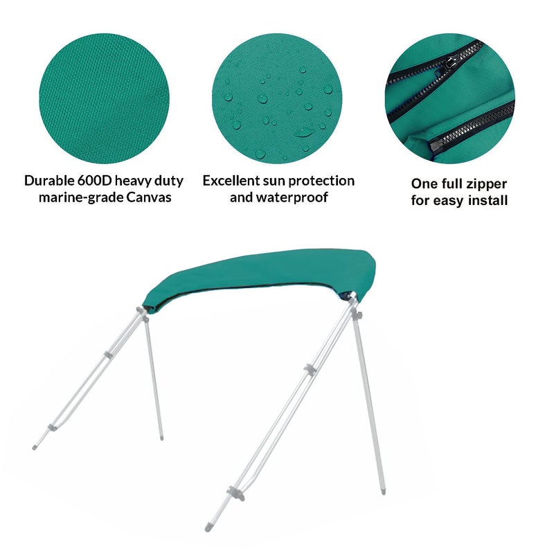 Savvycraft 4 Bow Bimini Top Replacement Cover, Durable Marine Grade Canvas Boat Canopy, Easy Install Zipper Sleeves, 4 Bow 96" L 97"-103" W Teal Color - Image 4